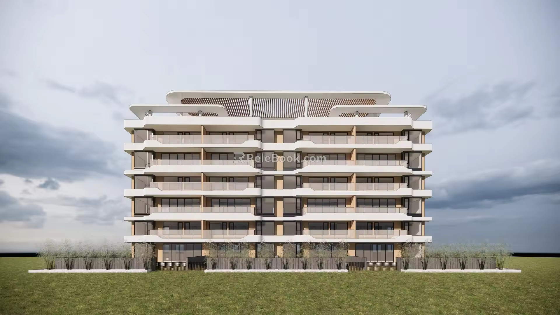 Modern residential building stacked three 3d model
