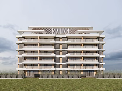 Modern Multi storey Apartment Building With Balconies Roof Design And Grass Field 3d model