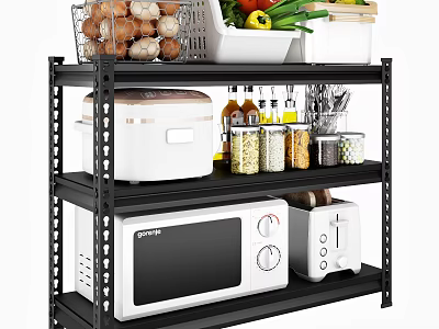 Practical Kitchen Storage Shelf With Microwave Toaster Rice Cooker Vegetables And Eggs For Organizing 3d model