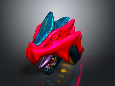 3D Printing Equipment Producing Colorful High Detail Dragon Head Model With Glossy Surface 3d model