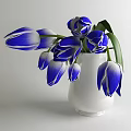 White Ceramic Vase With Blue And White Tulips For Home Decoration