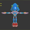 Game Movie Character Blue Mechanical Hedgehog With Yellow Ear Tips Red Shoes Circular Chest Emblem