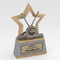 Hockey Championship Trophy With Star Shaped Top And Hockey Sticks Puck Logo On Base