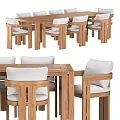 Durable Wooden Dining Table And Chairs Set With White Cushioned Seats 3d model