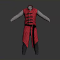 Red Traditional Chinese Vest Outfit With White Long Sleeve Inner And Black Frog Buttons