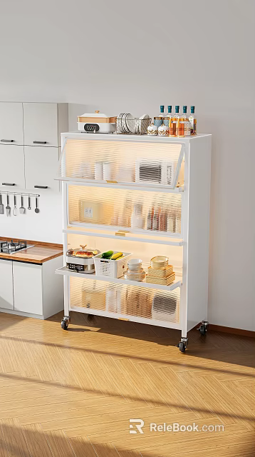 White Multi tiered Wheeled Kitchen Decorative Storage Organizer Set with Jars Plates Containers 3d model 