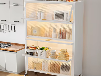 White Multi tiered Wheeled Kitchen Decorative Storage Organizer Set with Jars Plates Containers 3d model