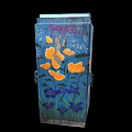 Graffiti Decorated Electrical Equipment Box With Orange Flowers And Purple Leaves On Black Background
