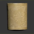 Elegant Yellow Ceramic Cup With Intricate Carved Leaf Patterns For Home Use 3d model