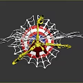 Spider Web Structure Featuring Golden Frame Red Spider Man Figure And Captain America Shield