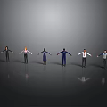 Multiple Men In Different Attires With Arms Outstretched On Gray Reflective Floor
