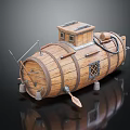 Vintage Wooden Barrel Warship Model With Small Cabin Windows Oar And Metal Parts