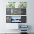 Geometric Pattern Wall Hangings Featuring Information Display Panels And Whiteboard Setup 3d model