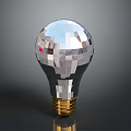Pixelated Light Bulb With Reflective Surface And Golden Base Design