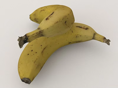 Ripe Yellow Bananas With Natural Brown Spots On Clean White Background 3d model