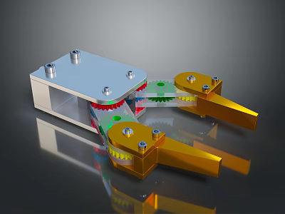 Industrial Mechanical Clamping Equipment With Metal Body Gear Mechanism And Yellow Grippers 3d model
