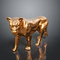 Shiny Golden Panther Sculpture With Reflective Surface On Dark Background