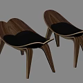 Two Modern Wooden Stools with Black Seats and Sleek Walnut Wood Structure