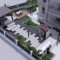 Beautiful Courtyard Garden Design With Gazebo Outdoor Seating Stone Pathway And Cherry Blossom Tree