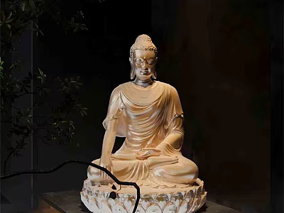 Elegant Buddhist Shrine Cabinet Display With Serene Buddha Statue On Lotus Pedestal 3d model