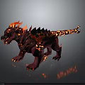 Flaming Mythical Creature With Red Body Black Spikes And Lava Textured Skin