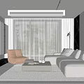 Modern Living Room Interior Design With Gray Sofa Orange Accent Chair And Large Windows