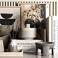 Modern Minimalist Decorative Ornament Combination With Vases Dried Pampas Grass Books And Sculptures On Shelves