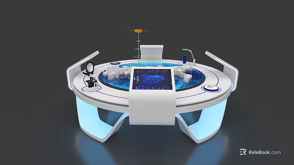 Advanced Circular Island Counter With Blue Lighting And Digital 3d model 