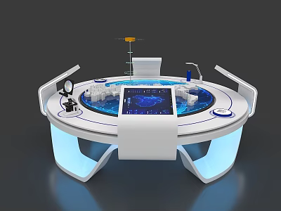 Advanced Circular Island Counter With Blue Lighting And Digital 3d model