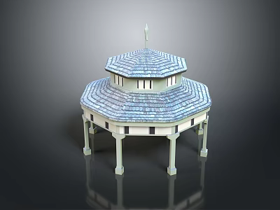 Classic Two Tiered Pavilion With Blue Tiled Roof White Pillars And Spire On Top 3d model