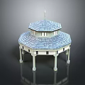 Classic Two Tiered Pavilion With Blue Tiled Roof White Pillars And Spire On Top