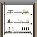Modern Metal Frame Shelf With Layered Design For Wine Bottles And Glasses
