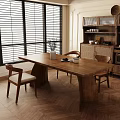 Vintage Solid Wood Dining Table Set With Stylish Chairs For Bright Cozy Home Dining Room