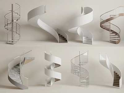 Modern Spiral Staircases With Helical Design Metal And Wood Structures For Contemporary Interior Spaces 3d model