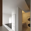 Modern Dining and Living Room Interior with Open Concept Wooden Furniture and White Cabinets