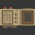 Vintage Headphone Speaker With Numeric Keypad Display Screen Control Buttons And Audio Ports
