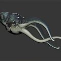 Cute Blue Green Marine Creature 3D Model With Large Eyes White Spots And Tentacles
