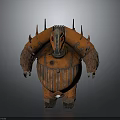 3D Model Orange Spiked Mechanical Creature Character with Multiple Arms Red Eyes and Striped Body