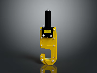 Yellow Mechanical Lifting Hook with Black Top Section and Metal Bolts for Industrial Lifting Applications 3d model