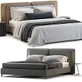 Modern Double Bed With Upholstered Headboard Striped Linens And Decorative Pillows