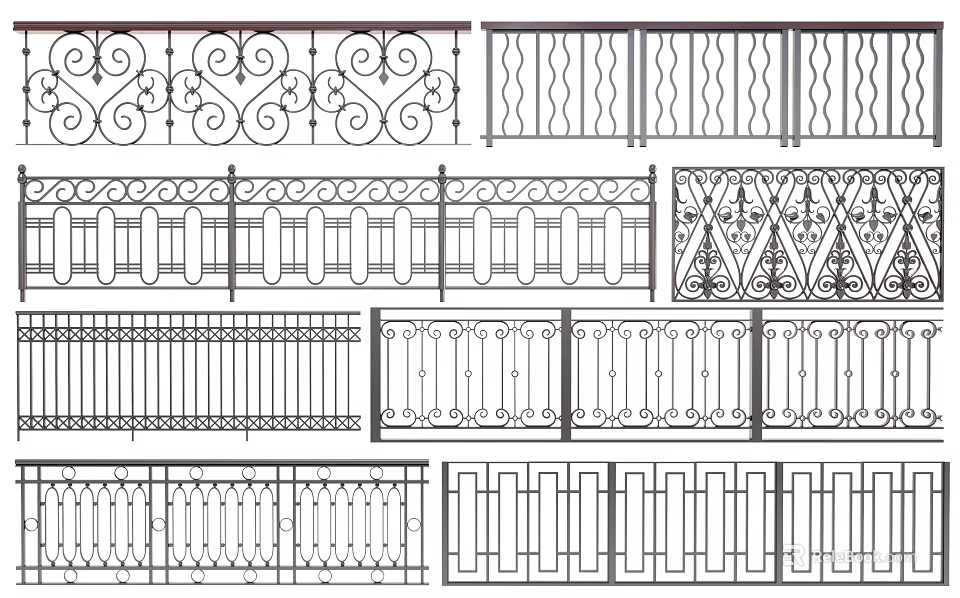 Various Decorative Railing Designs With Ornate Patterns And Modern Styles For Balcony And Staircase 3d model 