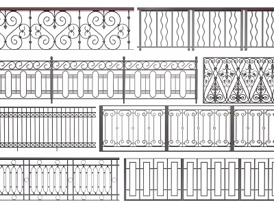 Various Decorative Railing Designs With Ornate Patterns And Modern Styles For Balcony And Staircase 3d model
