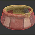 Handcrafted Sculptural Ceramic Bowl With Red White Purple Stripes And Traditional Design