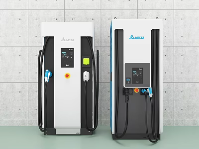 Delta Electric Vehicle Charging Stations With White And Blue Design And Display Screens 3d model