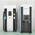 Delta Electric Vehicle Charging Stations With White And Blue Design And Display Screens