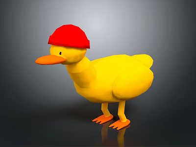 Yellow Duck Toy With Red Hat Orange Beak And Orange Feet On Gray Background 3d model