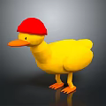 Yellow Duck Toy With Red Hat Orange Beak And Orange Feet On Gray Background