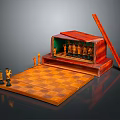 Assorted Musical Instruments and Art Supplies in Open Wooden Case with Brushes and Strings