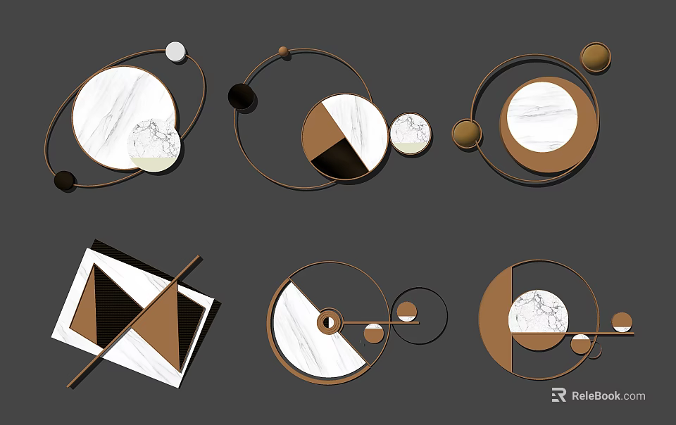 Modern Geometric Wall Decor With Marble Accents And Circular Triangular Shapes 3d model 