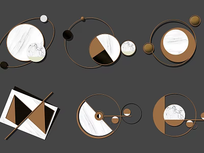 Modern Geometric Wall Decor With Marble Accents And Circular Triangular Shapes 3d model